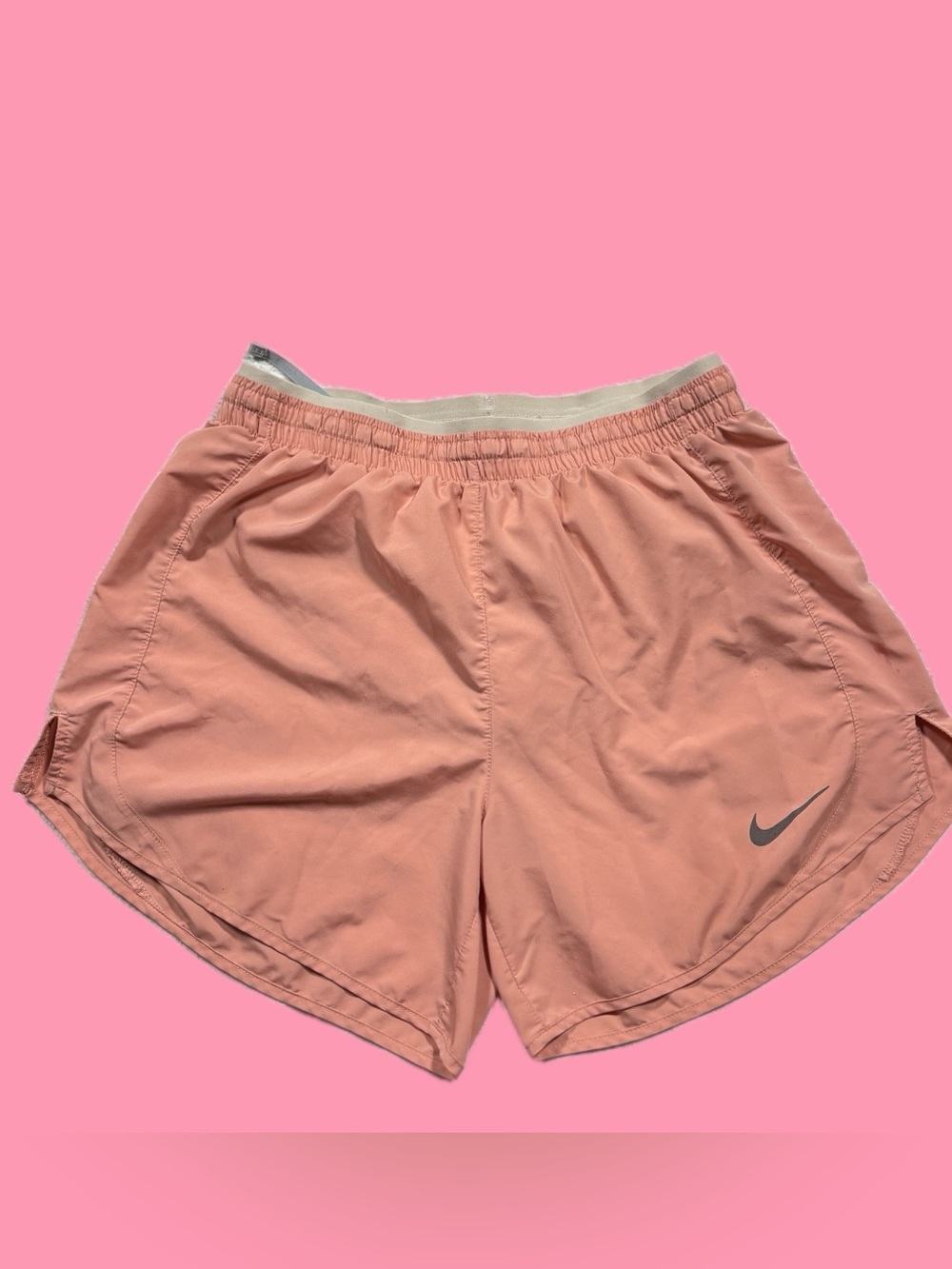 Nike Women's Coral Athletic Shorts with Silver Swoosh